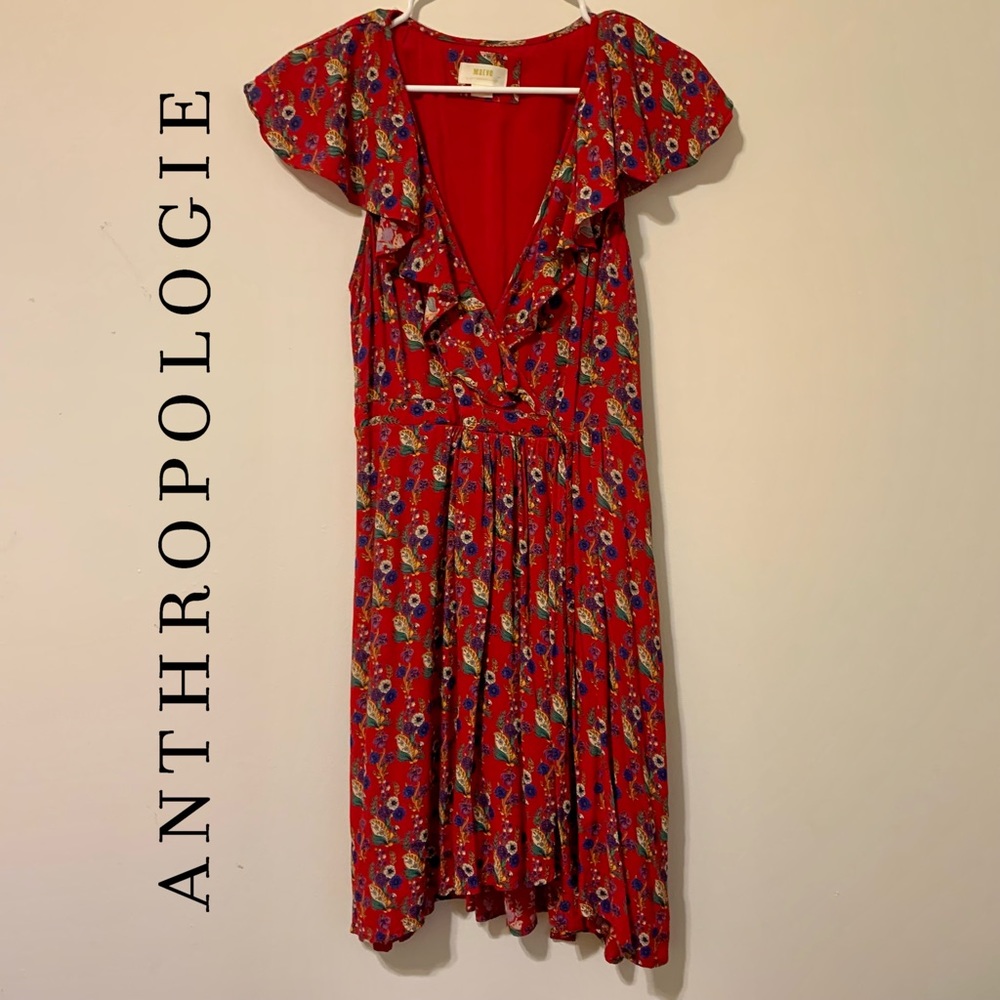 Anthropologie Dress Red Size 8